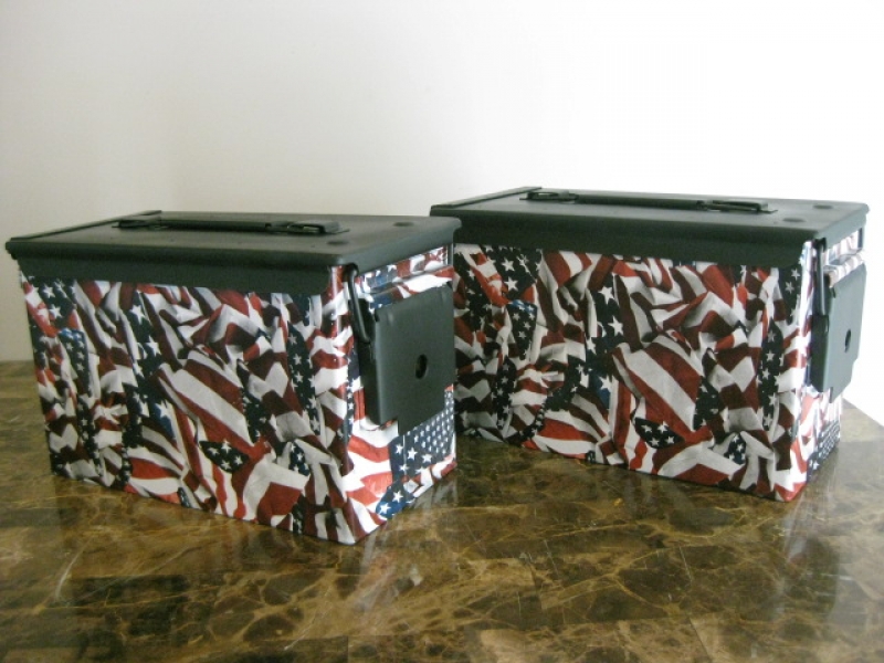***LIMITED EDITION*** AMMO CAN HANDGUN CASE, VERY COOL, DOUBLE GUN, .50 AMMO BOX, .50 CAL, "4TH OF JULY" HYDRO DIPPED WITH FLAT BLACK OR FLAT WHITE LID, YOUR CHOICE.