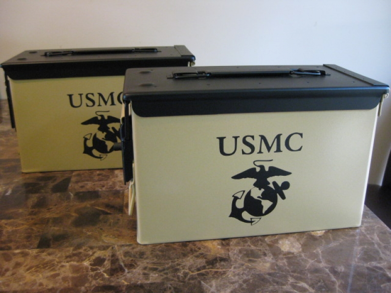 VERY COOL, DOUBLE GUN, .50 AMMO BOX, .50 CAL, TAN USMC VERSION WITH BLACK TOP