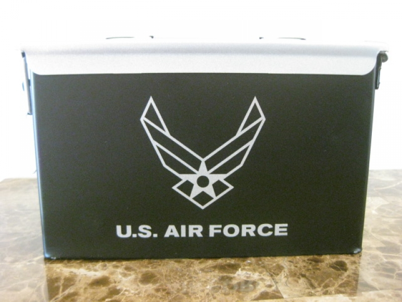AMMO CAN HANDGUN CASE, VERY COOL, DOUBLE GUN, .50 AMMO BOX, .50 CAL, NEW AIR FORCE VERSION  WITH SILVER TOP