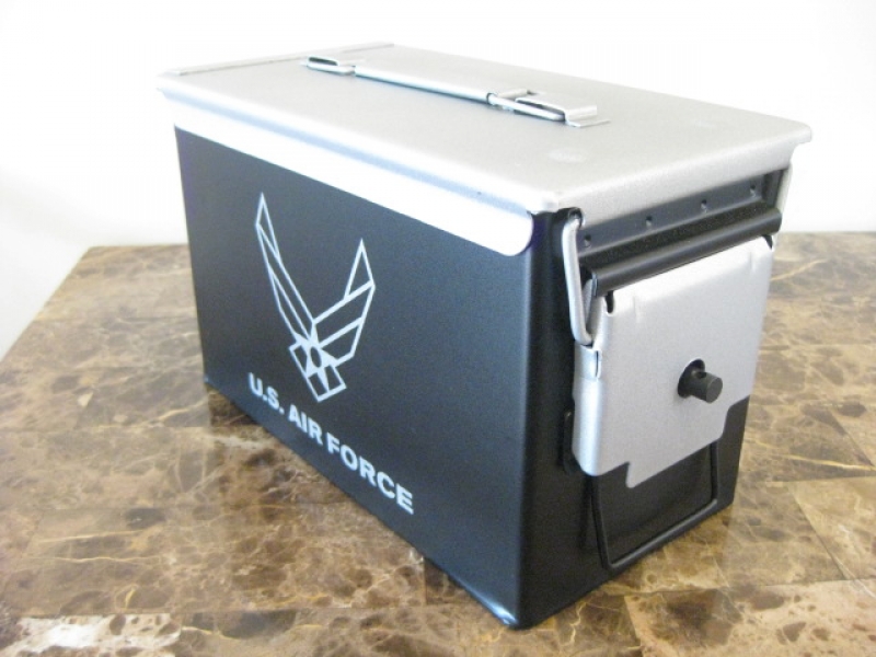 AMMO CAN HANDGUN CASE, VERY COOL, DOUBLE GUN, .50 AMMO BOX, .50 CAL, NEW AIR FORCE VERSION  WITH SILVER TOP