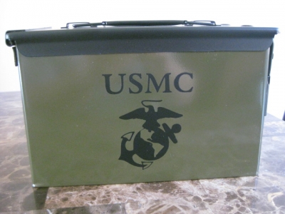 VERY COOL, DOUBLE GUN, .50 AMMO BOX, .50 CAL, OD GREEN USMC VERSION WITH BLACK TOP
