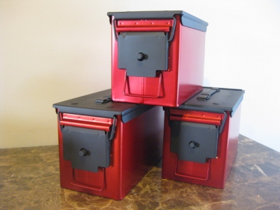 AMMO CAN HANDGUN CASE, VERY COOL, DOUBLE GUN, .50 AMMO BOX, .50 CAL, RED CHROME WITH BLACK TOP