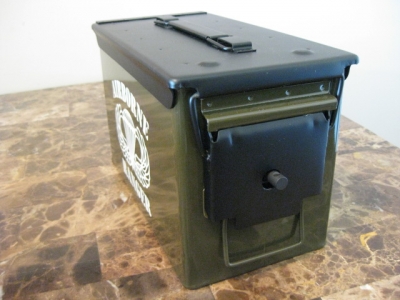 VERY COOL, DOUBLE GUN, .50 AMMO BOX, .50 CAL, OD GREEN AIRBORNE VERSION WITH BLACK TOP