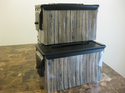 AMMO CAN HANDGUN CASE, VERY COOL, DOUBLE GUN, .50 AMMO BOX, .50 CAL, "BARN WOOD" HYDRO DIPPED WITH A BLACK LID